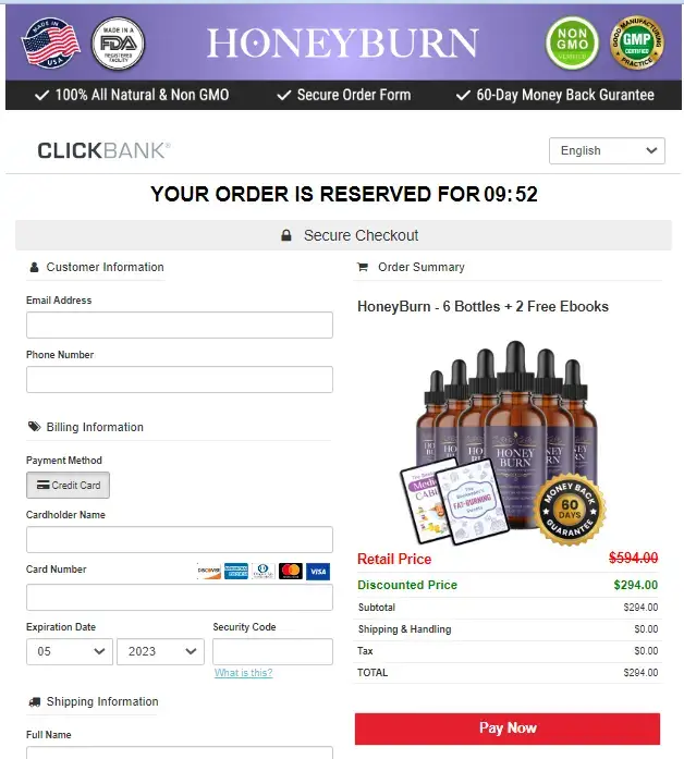 HoneyBurn - Order Page